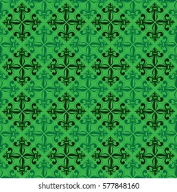 Vector illustration green seamless background with lily (fleur de lis) for print fabric or  poster