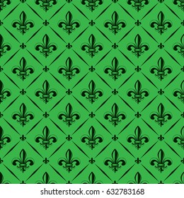 Vector illustration green seamless background with lily (fleur de lis) for print fabric or  poster