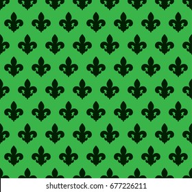 Vector illustration green seamless background with lily (fleur de lis) for print fabric or  poster