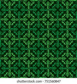 Vector illustration green seamless background with lily (fleur de lis) for print fabric or  poster