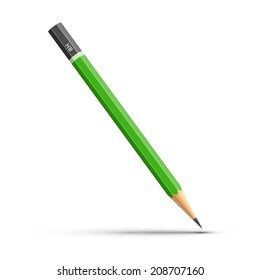 Vector illustration of green sharpened pencil isolated on white background