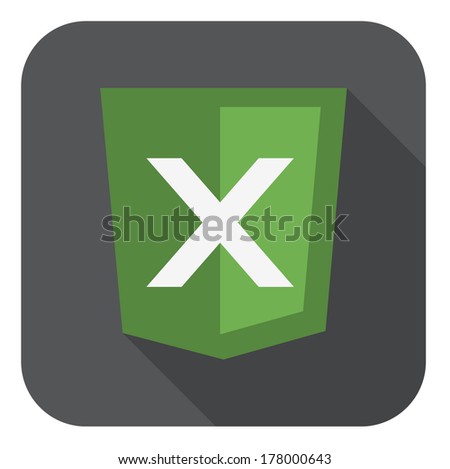 vector illustration of green shield with xml programming language markup, isolated web site development icon on white background