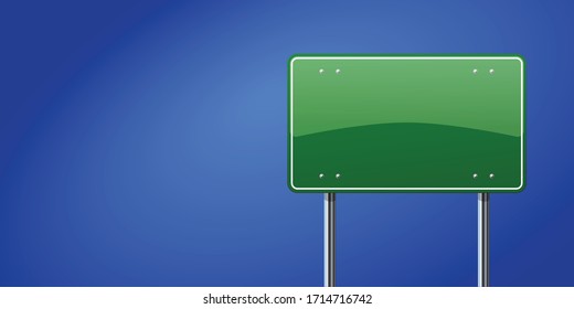 Vector illustration of green sign isolated on blue background. 