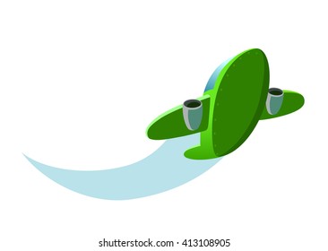 Vector illustration. Green simple plane flies up