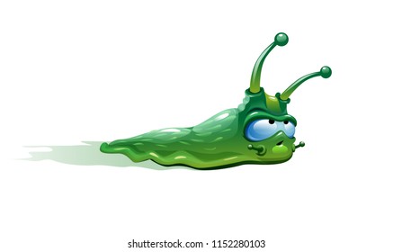 vector illustration of green snail slug crawling