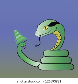 Vector Illustration with Green Snake for Your Design.