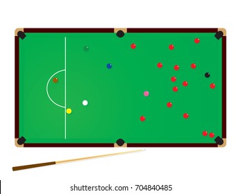 Vector illustration of green snooker table on a white background.