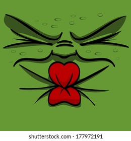 Vector illustration of a green sour pucker face squinting