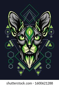 vector illustration green sphinx cat with sacred geometry style