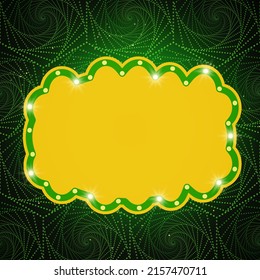 Ilustración de vectores fondo de pared de puntos de espiral verde con banner amarillo brillante para el diseño