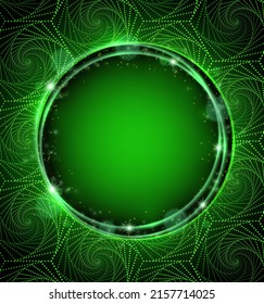 Vector illustration green spiral dots wall background with shining banner for design
