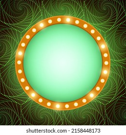 Vector illustration green spiral dots wall background with orange shining banner for design