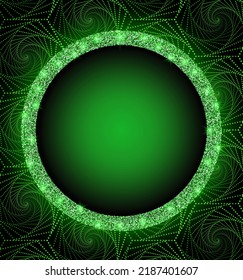 Vector illustration green spiral dots wall background with sparkle round banner for design