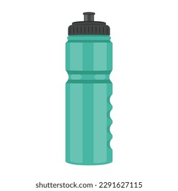 Vector illustration of a green sports water bottle on a white background. The concept of a healthy lifestyle, water balance. Image for sports design, stickers, web design elements, postcards, banners.