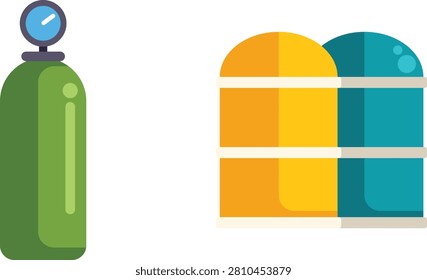 Vector illustration of a green spray bottle with blue spray nozzle on light background