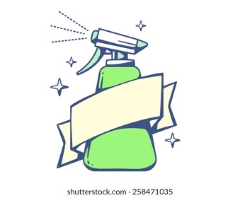 Vector illustration of green spray pistol with ribbon on light background. Colorful line art design for web, site, advertising, banner, poster, board, poster and print.