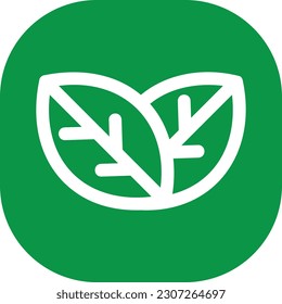 Vector illustration of green square icon with tree leaves. Nature and ecology.