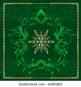 Vector Illustration of Green Square Snowflake.