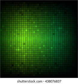 Vector illustration of Green squares on a black background.