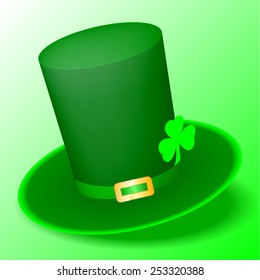 vector illustration of green St. Patrick's Day hat with clover