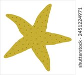 Vector illustration of a green starfish in a bright cartoon style. An image of a realistic starfish texture, ideal for use in nautical themed projects.