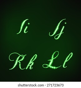 Vector illustration of green stars style of letters IJKL