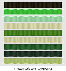 Vector illustration of green stitched grosgrain ribbon textures. Also see other color sets.