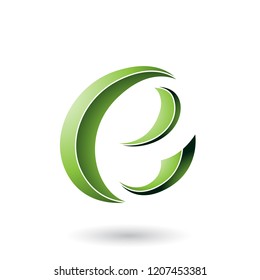 Vector Illustration of Green Striped Crescent Shape Letter E isolated on a White Background