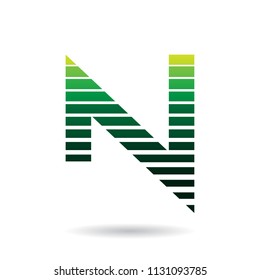 Vector Illustration of a Green Striped Icon for Letter N isolated on a White Background
