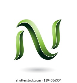 Vector Illustration of Green Striped Snake Shaped Letter N isolated on a White Background