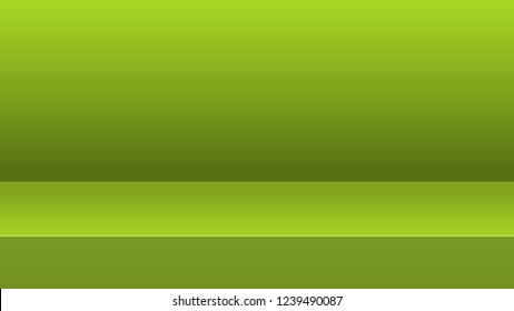 Vector illustration, green studio table room for display of content or products, mock up 3D stage.