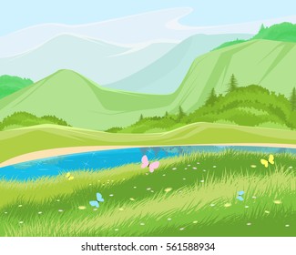 Vector illustration of a green summer landscape