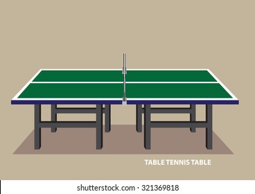 Vector illustration of green table tennis table in side view isolated on plain pale brown background. 