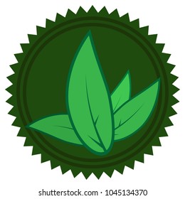 Vector illustration of green tea leaves. Logo, emblem, label, green tea icon.