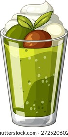 Vektorgrafik eines grünen Teeparfait mit Schlagsahne, Moki und Minzblättern