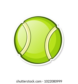 Vector illustration. Green tennis ball. Sports equipment. Cartoon sticker in comics style