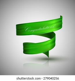 vector illustration of green textile ribbon. decorative element for design. banner