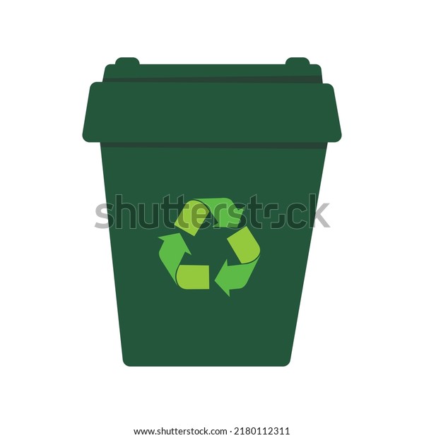 Vector illustration, with a\
green trash can and recycling sign, isolated element. Environmental\
protection and ecology, environmental friendliness,\
sustainability.