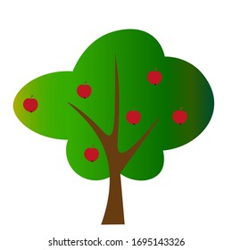 Vector illustration of the green tree with apples