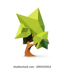 Vector illustration of a green tree, isolated object on a white background design element for landscape and nature, symbol of ecology and clean nature. Abstract 3d render.