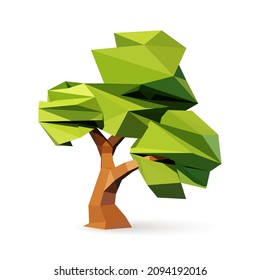 Vector illustration of a green tree, isolated object on a white background design element for landscape and nature, symbol of ecology and clean nature. Abstract 3d render.