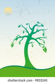 Vector illustration of a green tree on a meadow