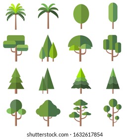 Vector illustration of green tree set isolate on white background.