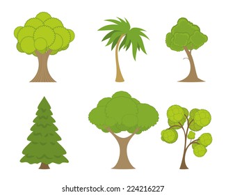 Vector illustration of a green trees set