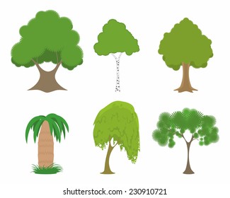 Vector illustration of a green trees set