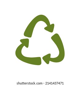 Vector illustration of green triangular eco recycle icon in cartoon flat style isolated on white background