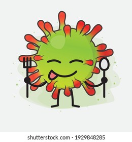 Vector Illustration of Green Virus Character with cute face, simple hands and leg line art on Isolated Background. Flat cartoon doodle style.