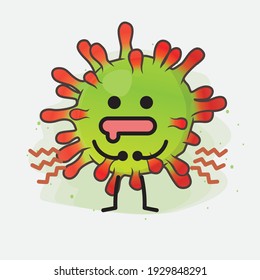 Vector Illustration of Green Virus Character with cute face, simple hands and leg line art on Isolated Background. Flat cartoon doodle style.