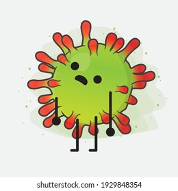 Vector Illustration of Green Virus Character with cute face, simple hands and leg line art on Isolated Background. Flat cartoon doodle style.