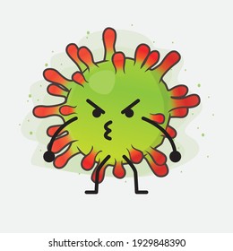 Vector Illustration of Green Virus Character with cute face, simple hands and leg line art on Isolated Background. Flat cartoon doodle style.
